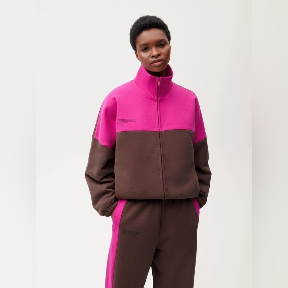Pangaia / colour color block foxglove pink brown recycled cotton zip up jacket m